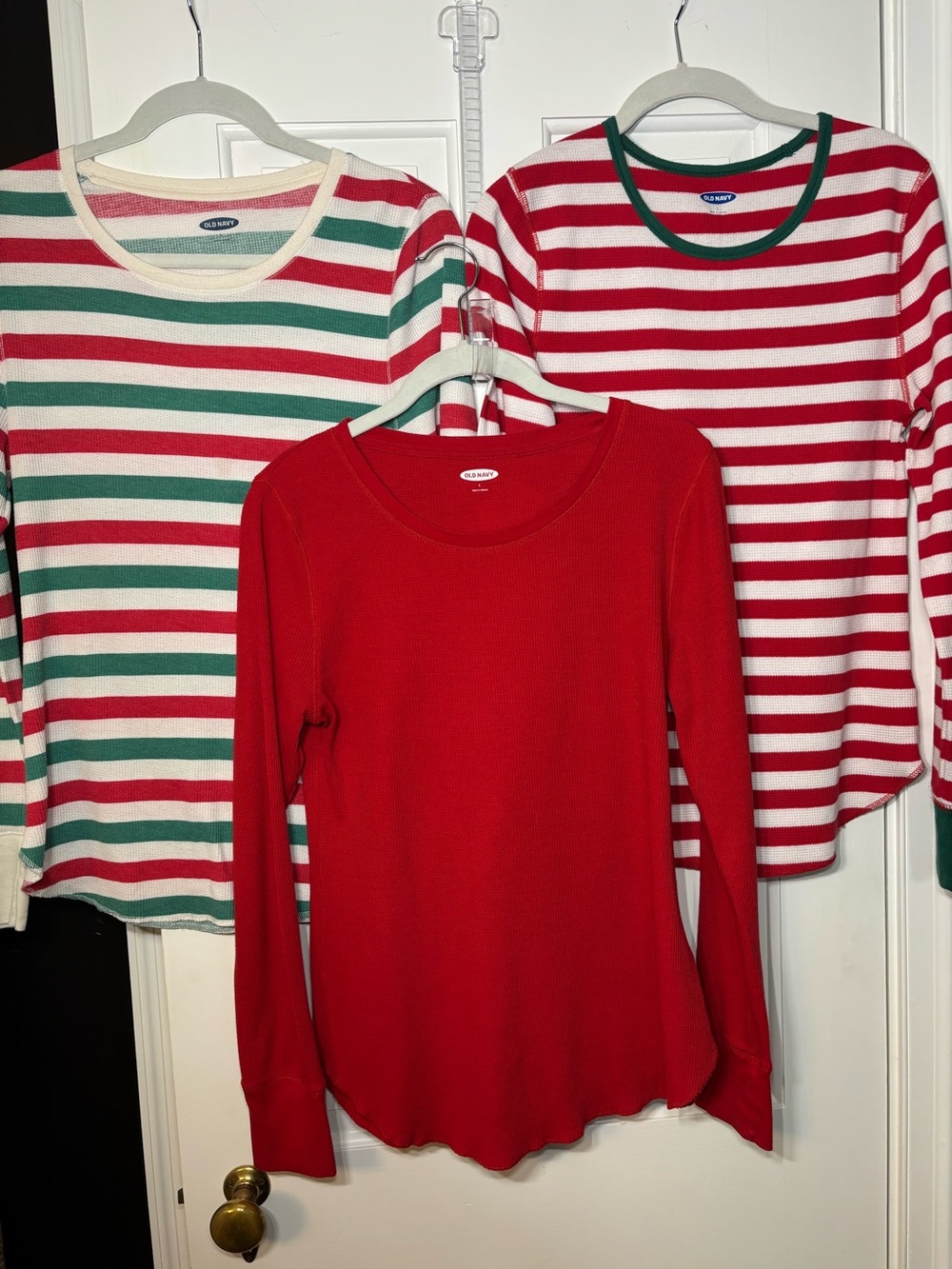 Large Old Navy Long Sleeve Waffle Knit Tops Red Green Pajamas Thermals Warm
